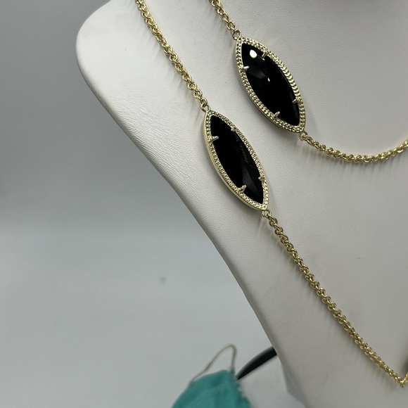Kendra Scott Tory Marquis Long Station Necklace Gold & Black Onxy 40" - Picture 6 of 15
